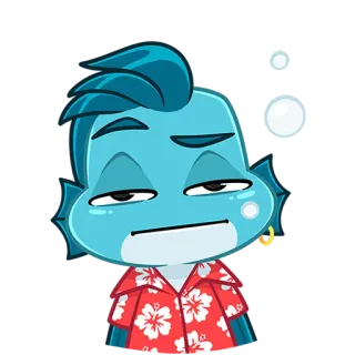🐟 b357da5c desenho animado, peixe, personagem, azul, camisa havaiana, tropical, emoji telegram sticker