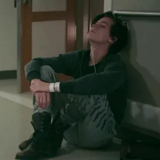 🥀 1bb2deaf adolescente, ragazzo, seduto, relax, pensieroso, interno whatsapp sticker