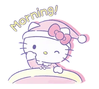 💞 d3473098 Hello Kitty Morning! hello kitty, dessin animé, mignon, matin, endormi, kawaii, chat telegram sticker
