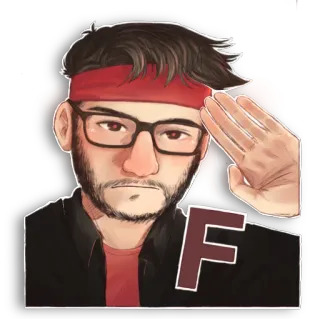 😢 5c8553e6 F người đàn ông, băng đô đỏ, kính, chào, chữ F, chân dung telegram sticker