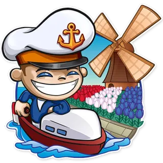 🇳🇱 153430ea 선원, 보트, 풍차, 튤립, 만화, 물 telegram sticker