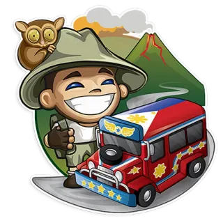 🇵🇭 c0630096 필리핀, 지프니, 여행, 모험, 안경원숭이, 관광, 만화 telegram sticker