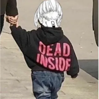 🙄 0960fd98 DEAD INSIDE bambino, felpa con cappuccio, testo, morto dentro, camminando, manga whatsapp sticker