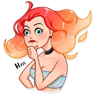 🤔 1cede3d6 Hm mujer, dibujos animados, pensando, reflexionando, pelo rojo, ilustración telegram sticker