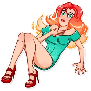 😨 614d4b70 mujer, dibujos animados, chica, pelo rojo, moda, ilustración telegram sticker