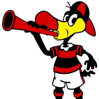 🎺 dbd27434 desenho animado, pássaro, mascote, trompete, vermelho, preto telegram sticker