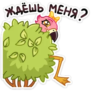 👀 af9d6bc0 Ждёшь меня? птица, фламинго, куст, подглядывать, ожидание, вопрос telegram sticker