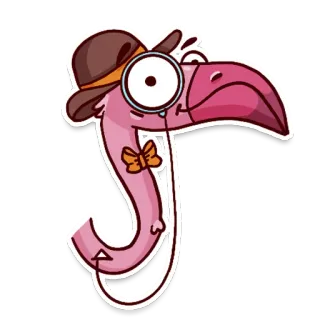 🦩 270fd297 flamingo, detektif, topi, dasi kupu-kupu, kacamata lensa tunggal, kartun whatsapp sticker
