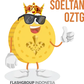 😇 0de7bb43 SOELTAN OZT6 koin, kartun, mahkota, karakter, kacamata hitam, uang, jempol ke atas telegram sticker