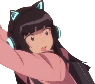 😱 9699b76f 动漫, 女孩, 猫耳, 耳机, 震惊 telegram sticker