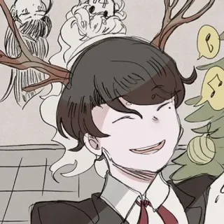 📼 35b21dac мультфильм, оленьи рога, иллюстрация, эскиз, портрет, улыбающийся, костюм telegram sticker