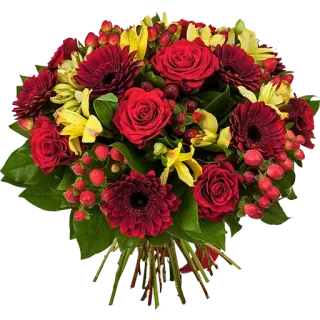 💐 5350eb2f bunga, buket, mawar, gerbera, bunga kuning, bunga merah, rangkaian bunga, hadiah, perayaan telegram sticker