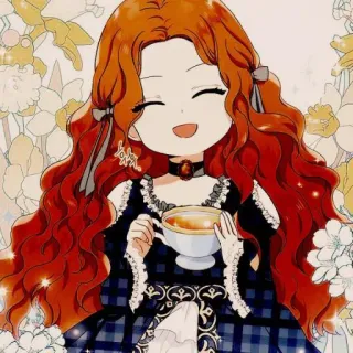 🍓 39408314 Anime, Chica, Linda, Pelo Rojo, Té, Sonrisa, Chibi, Flores telegram sticker