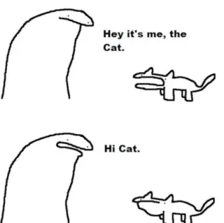 😺 e74a8246 Hey it's me, the Cat. Hi Cat. kot, kreskówka, mem, zwierzę, śmieszne, rysunek telegram sticker