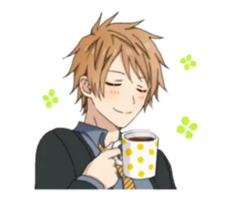 ☺️ 5c8629bb อนิเมะ, เด็กผู้ชาย, กาแฟ, แก้ว, ยิ้ม telegram sticker