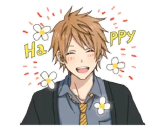 😂 79548270 HAPPY อนิเมะ, เด็กผู้ชาย, มีความสุข, ดอกไม้, ยิ้ม telegram sticker