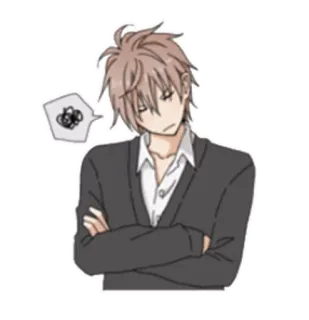 😅 c087d817 อนิเมะ, มังงะ, เด็กผู้ชาย, สีเทา, กำลังคิด telegram sticker