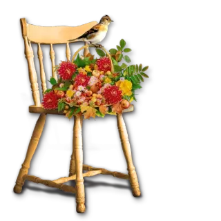 🌹 29ad13bb นก, เก้าอี้, ดอกไม้, ฤดูใบไม้ร่วง, ลายดอก, ใบไม้, ฤดูใบไม้ร่วง, ช่อดอกไม้ telegram sticker