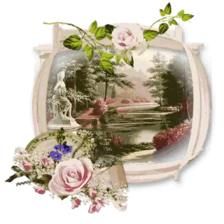 🌹 43754a87 ดอกไม้, กุหลาบ, ทิวทัศน์, ธรรมชาติ, รูปปั้น, สวน, วินเทจ, ลายดอก telegram sticker