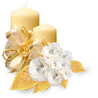 🌹 6e6ad42e เทียน, ดอกไม้, ตกแต่ง, ลายดอก, ทอง, ขาว, การเฉลิมฉลอง telegram sticker