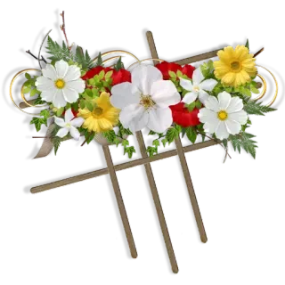 🌹 97e376a3 ดอกไม้, การจัดดอกไม้, ช่อดอกไม้, สีขาว, สีเหลือง, สีแดง, ของตกแต่ง telegram sticker