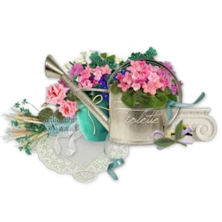 🌸 9efaaed7 Violette ดอกไม้, บัวรดน้ำ, ช่อดอกไม้, ลายดอก, วินเทจ, สวน, สีม่วง telegram sticker