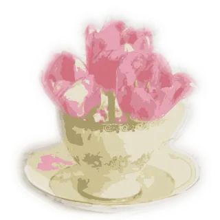 🌹 b71e1def ดอกไม้, ทิวลิป, ถ้วยชา, ลายดอกไม้, วินเทจ, ตกแต่ง telegram sticker