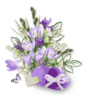 🌹 b9ab690c ดอกไม้, อีสเตอร์, ฤดูใบไม้ผลิ, ช่อดอกไม้, สีม่วง, ไข่, ลายดอกไม้, หัวใจ, ตกแต่ง telegram sticker