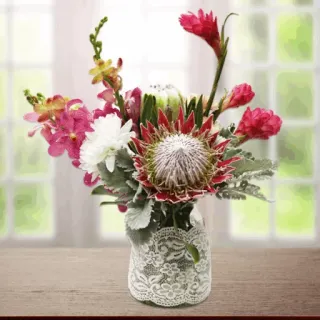 🌸 dec199c3 цветы, букет, цветочная композиция, протея, ваза, кружево telegram sticker