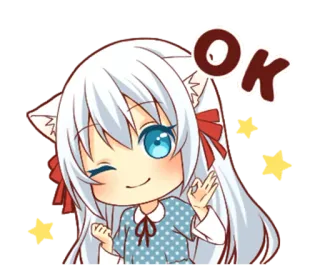 👌 80bee4fd OK 动漫, Q版, 猫耳, 眨眼, OK, 手势 telegram sticker