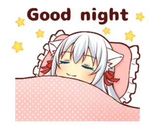 😴 c973b570 Good night 动漫, 晚安, 睡觉, 可爱, 猫耳 telegram sticker