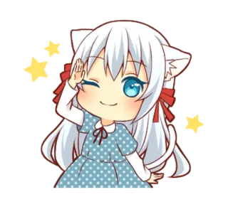 🙆 da6e7305 动漫, Q版, 可爱, 猫耳, 女孩, 眨眼, 问候 telegram sticker