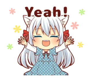 ⭕ f0c6cb69 Yeah! 动漫, 猫娘, Q版, 可爱, 快乐 telegram sticker