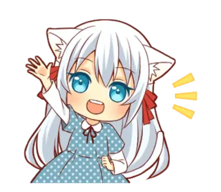 🙋 f7e28692 动漫, Q版, 猫耳, 女孩, 可爱, 挥手, 卡哇伊 telegram sticker