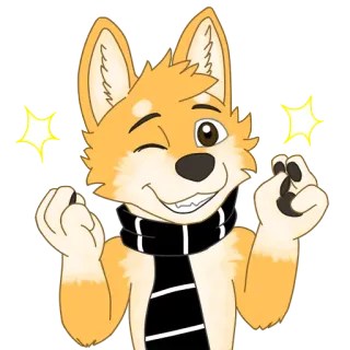 😉 17aa0911 chien, poilu, mignon, écharpe, animal, dessin animé, clin d'œil, joyeux telegram sticker