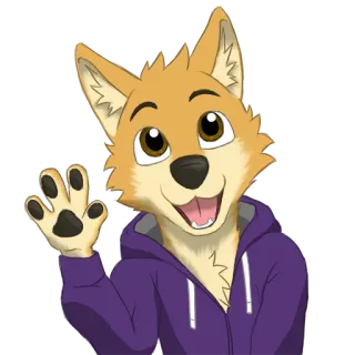 🐾 6191635a Furry, Renard, Dessin animé, Personnage, Signe de la main, Amical telegram sticker
