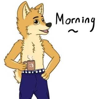 🐾 6b64a788 Morning chien, matin, dessin animé, poilu, café telegram sticker