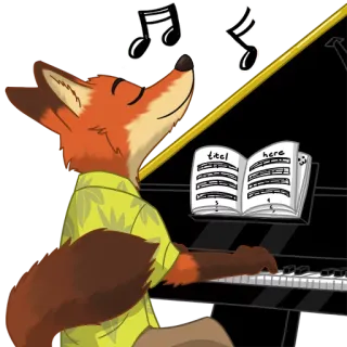 🎹 9d05a02f renard, animal, piano, musique, dessin animé, instrument de musique, poilu telegram sticker