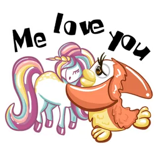 🦄 1abf4a11 Me love you unicorno, gufo, amore, carino, cartoni animati, animali, amicizia telegram sticker