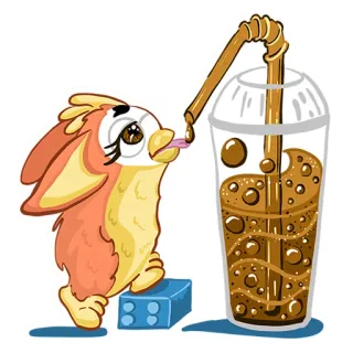 🥃 427b97a8 carino, uccello, bevanda, succo, cartone animato, occhi, arancione, giallo telegram sticker