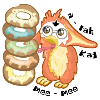 🍩 8009611d a-tah kay mee-mee uccello, ciambelle, cartone animato, cibo, dolce, kawaii, carino telegram sticker