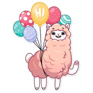 👋 213ec580 HI alpaca, lama, palloncini, saluto, festa, celebrazione, carino, animale whatsapp sticker
