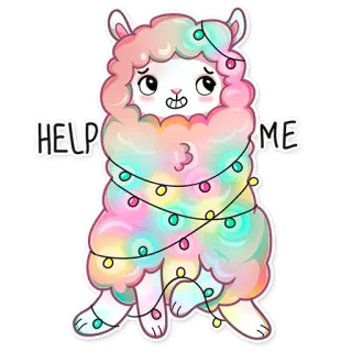 😬 335a4558 HELP ME lama, natale, luci, carino, animale, adesivo whatsapp sticker