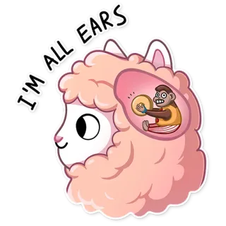 👂 76036942 I'M ALL EARS lama, orecchie, ascolto, cartoni animati, divertente, animale whatsapp sticker