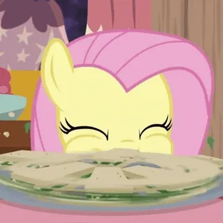🍰 aa092b08 Fluttershy My Little Pony Poney, Dessin animé, Tarte, Mignon, Amitié, Jaune whatsapp sticker