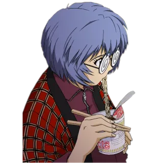 😳 78546f5b anime, girl, glasses, ramen, noodles, eating telegram sticker