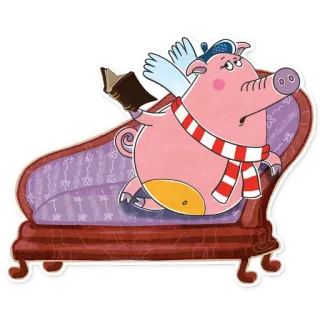 📖 04af7e6a 猪, 天使, 沙发, 阅读, 卡通, 动物 telegram sticker