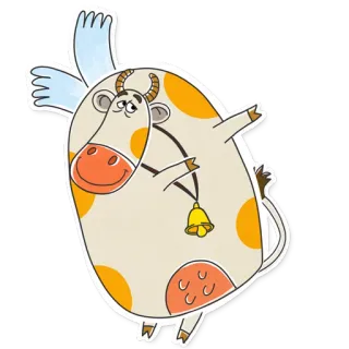 😊 685be2aa 奶牛, 动物, 卡通, 可爱, 铃铛 telegram sticker