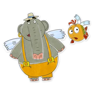 😟 6a8ae956 大象, 鱼, 卡通, 飞行, 翅膀 telegram sticker