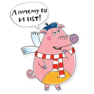 🙄 80419988 А почему бы и нет! 猪, 翅膀, 围巾, 动物, 卡通, 飞行, 帽子 telegram sticker